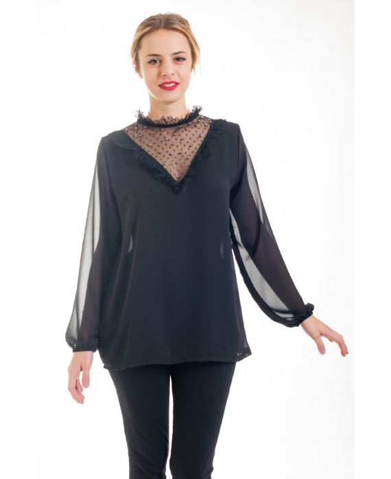 BLOUSE DENTELLE CLOUTEE 4531 NOIR