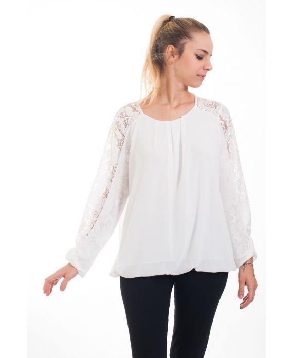 BLUSA EMPIECEMENT ENCAJE 4539 BLANCO