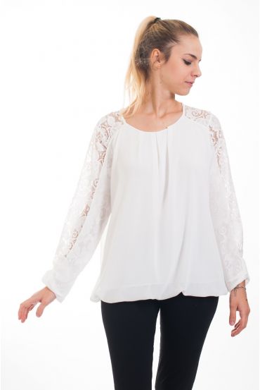 BLOUSE EMPIECEMENT DENTELLE 4539 BLANC