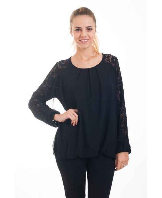 BLOUSE EMPIECEMENT DENTELLE 4539 NOIR