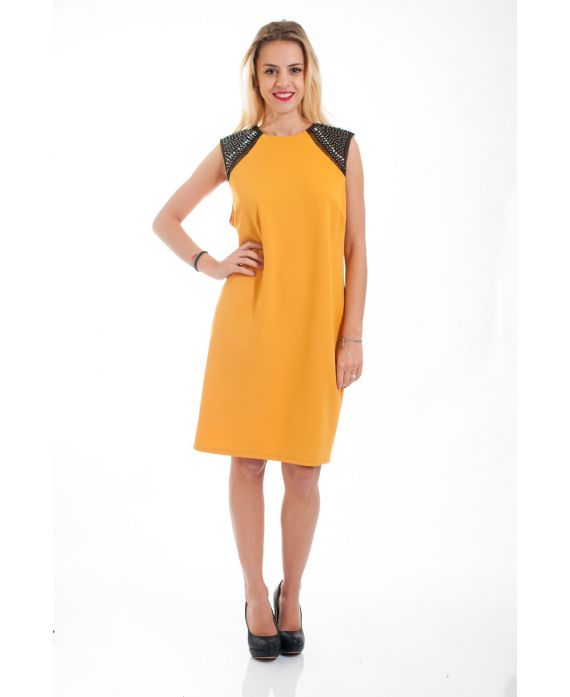 VESTIDO DE HOMBROS CLOUTEES 4544 MOSTAZA