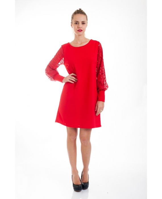 KLEID MIT PAILLETTEN-4545 ROT