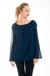 BLOUSE ENCOLURE PERLES 4527 BLEU MARINE