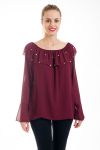 BLOUSE ENCOLURE PERLES 4527 BORDEAUX