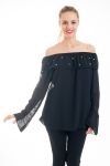 BLOUSE ENCOLURE PERLES 4527 NOIR