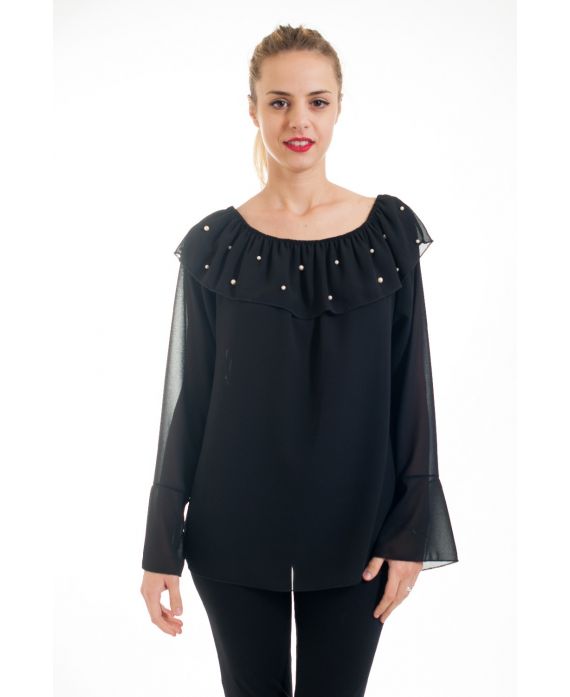 BLOUSE ENCOLURE PERLES 4527 NOIR