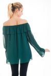 BLOUSE ENCOLURE PERLES 4527 VERT MILITAIRE