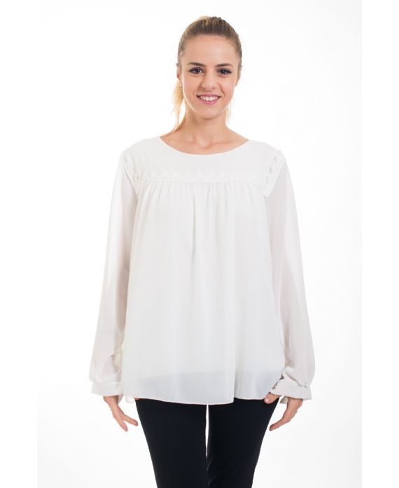 BLOUSE EMPIECEMENT DENTELLE 4528 BLANC