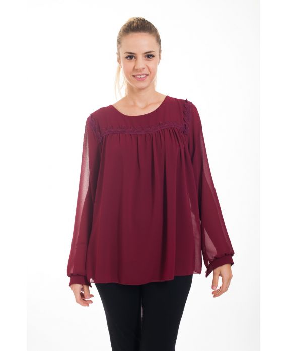 BLOUSE EMPIECEMENT DENTELLE 4528 BORDEAUX