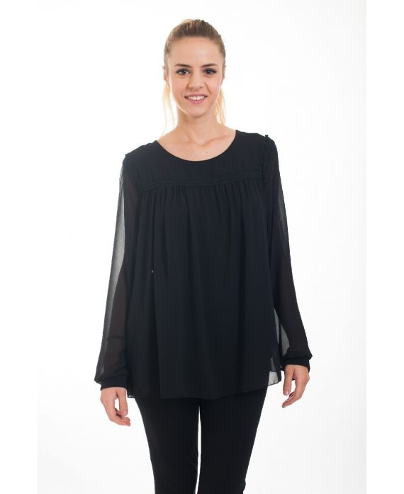 BLOUSE EMPIECEMENT DENTELLE 4528 NOIR