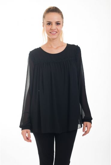 BLUSA EMPIECEMENT ENCAJE 4528 NEGRO