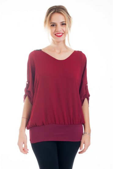 BLOUSE STRAPLESS STRASS 4550 BORDEAUX