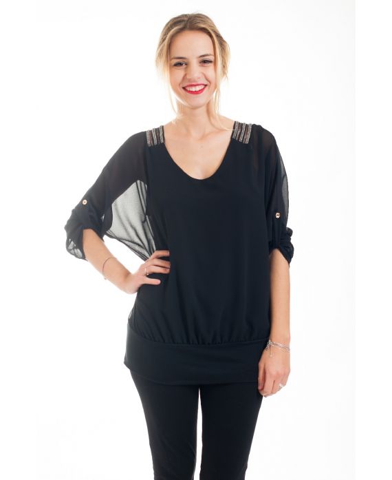 BLUSE, TRÄGERLOSEN STRASS-4550 SCHWARZ