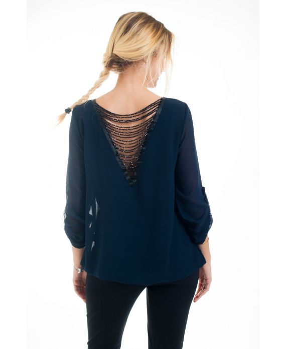 BLOUSE DOS FANTAISIE 4547 BLEU MARINE