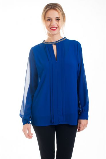 BLUSA DE ESCOTE RHINESTONE 4536 AZUL REAL