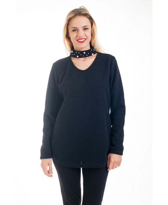 PULL-AUSSCHNITT PERLEN-4571 SCHWARZ