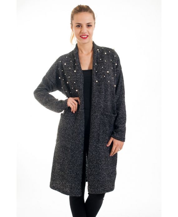 GILET LONG PERLES 4569 NOIR