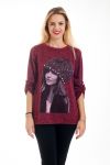 PULL IMPRIME FEMME 4567 BORDEAUX