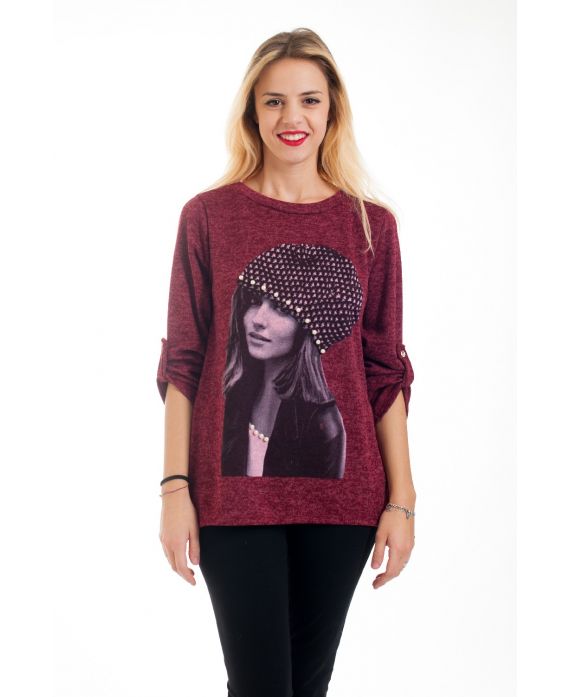 PULL IMPRIME FEMME 4567 BORDEAUX