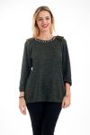 PULL PERLES ET FAUSSE FOURRURE 4566 VERT MILITAIRE