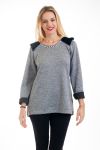 PULLOVER PERLEN UND FAUX PELZ 4566 GRAU