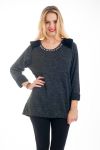 PULL PERLES ET FAUSSE FOURRURE 4566 NOIR