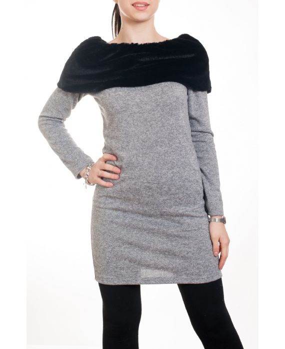 KLEID TUNIKA MIT KUNSTFELL 4578 GRAU