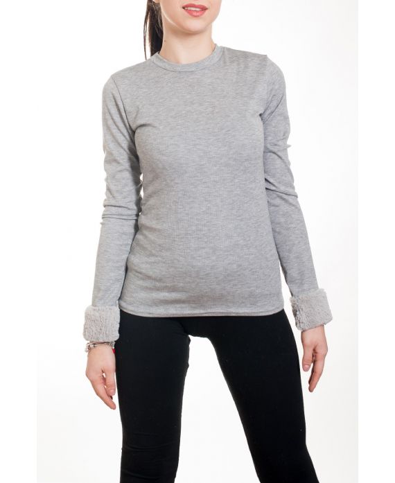 PULL MANCHES BASE FAUSSE FOURRURE 4581 GRIS