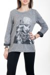 PULLOVER DRUCKT FRAU 4582 GRAU