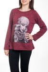 PULLOVER DRUCKT FRAU 4582 BORDEAUX