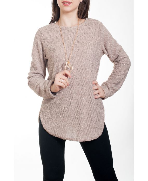 PULLOVER MIT GLANZ-EFFEKT + HALSKETTE 4577 BEIGE