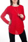 PULLOVER MIT GLANZ-EFFEKT + HALSKETTE ROT 4577