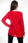 PULLOVER MIT GLANZ-EFFEKT + HALSKETTE ROT 4577