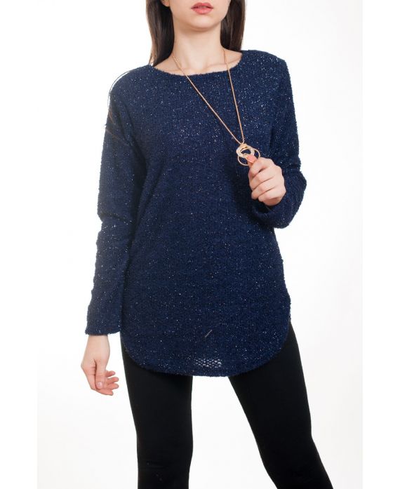 PULL EFFET BRILLANT + COLLIER 4577 MARINE