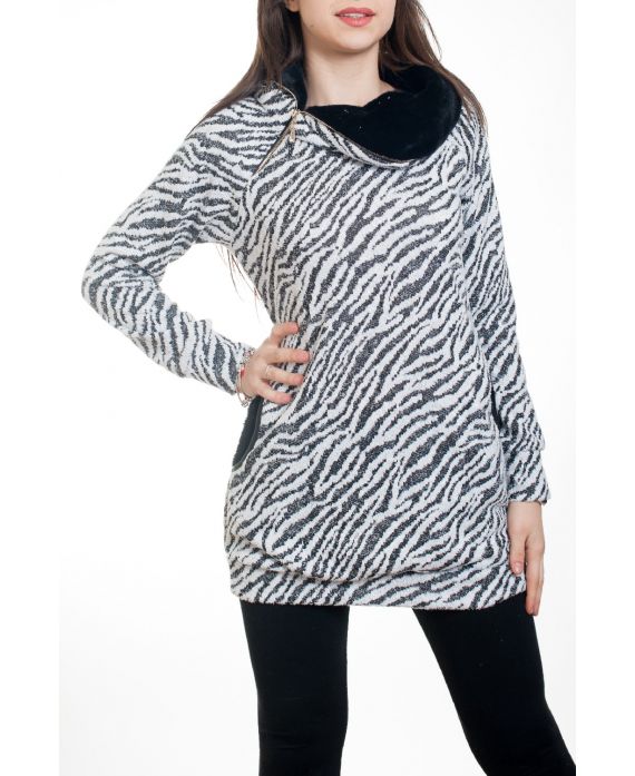 PULLOVER DRUCKT ZEBRE KUNSTFELL 4576