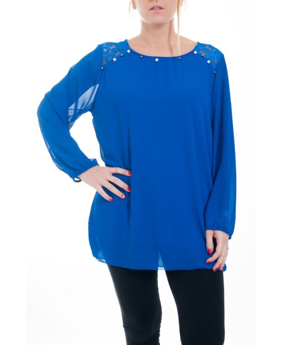 GROßE GRÖßE BLUSE MIT SPITZE UND PERLEN 4596 ROYAL