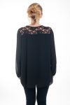 GROOT FORMAAT BLOUSE KANT EN PARELS 4596 ZWART