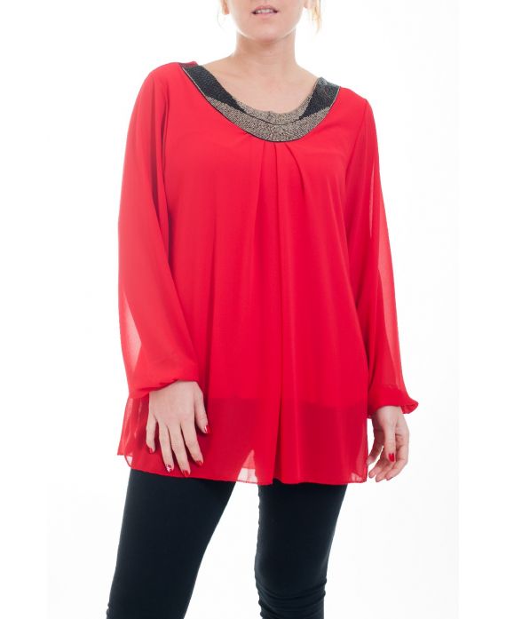 GROOT FORMAAT HALS BLOUSE FANCY 4593 ROOD