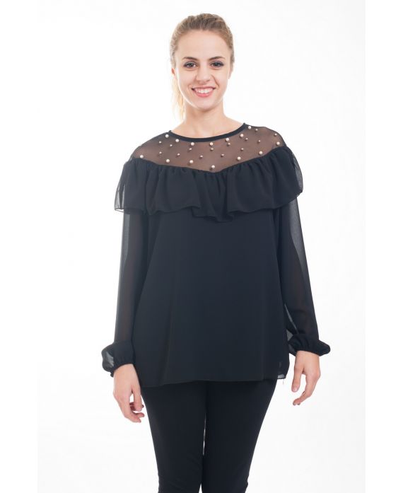 BLOUSE LACE CLOUTEE 4613 ZWART