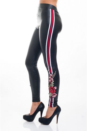 LOT FAUX LEATHER PANTS EMBROIDERY S/M/L/XL 5024 BLACK