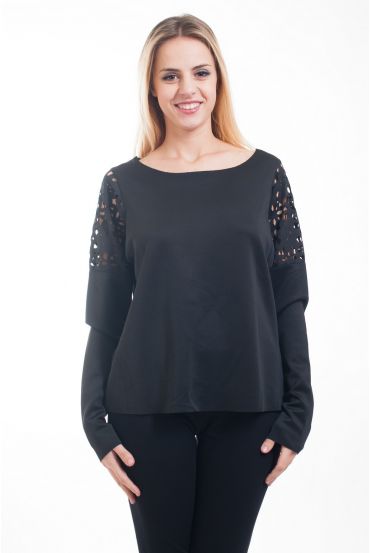 MAGLIONE MANICHE AJOUREES 4632 NERO