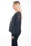 PULL MANCHES AJOUREES 4632 NOIR