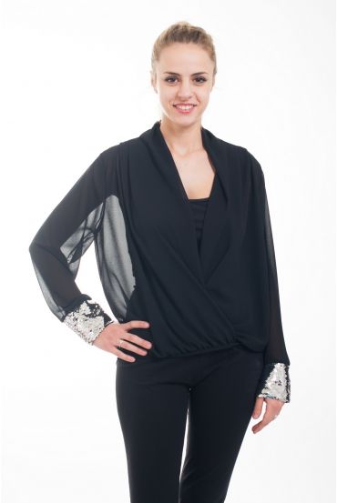 BLOUSE DRAPEE BASE PAILLETTES 4622 NOIR