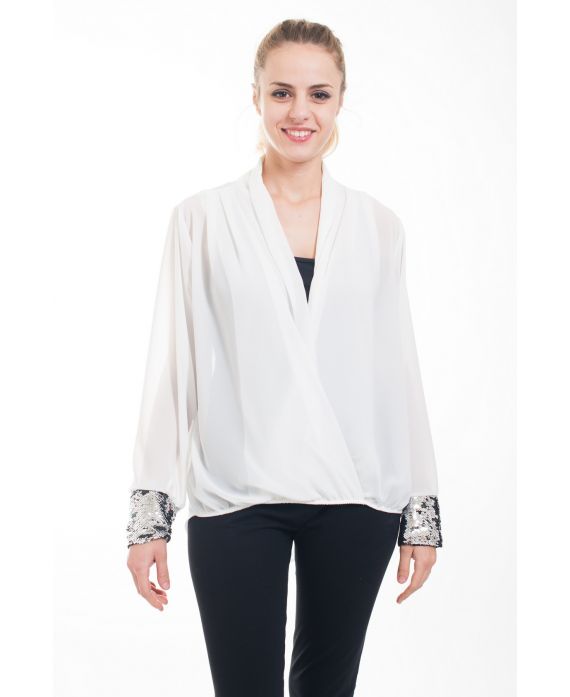 BLOUSE DRAPEE BASE PAILLETTES 4622 BLANC