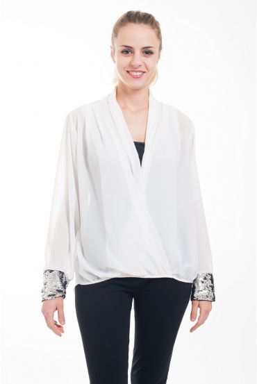 BLOUSE DRAPEE BASE PAILLETTES 4622 BLANC