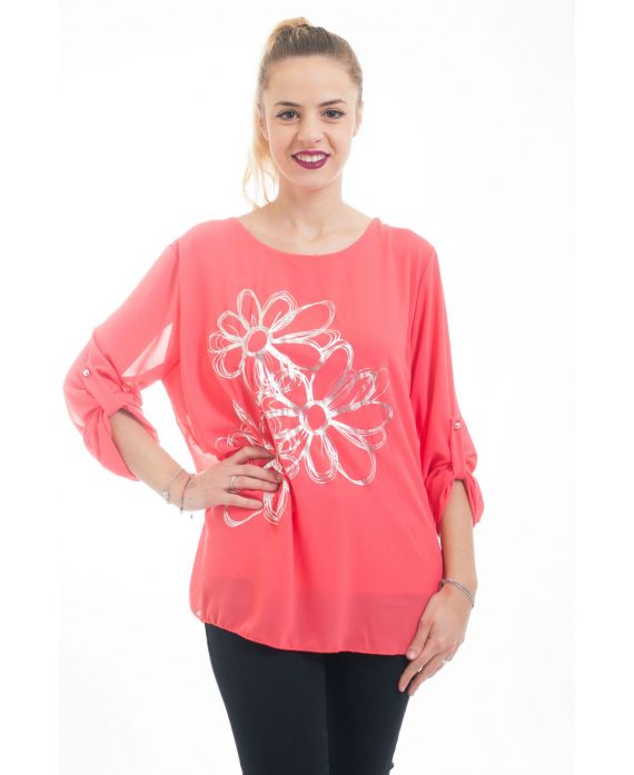 TUNIQUE FLOCAGE FLEURS 5029 CORAIL