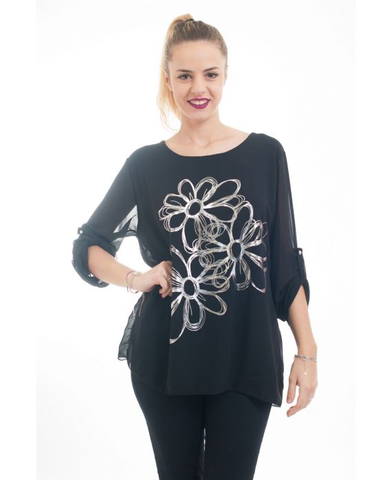 TUNIEK MASSAAL BLOEMEN 5029 ZWART