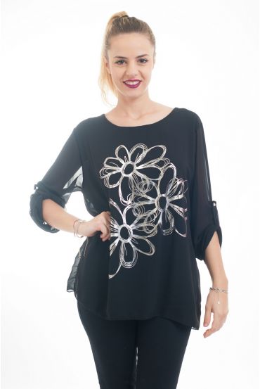 TUNIC FLOCKING FLOWERS 5029 BLACK