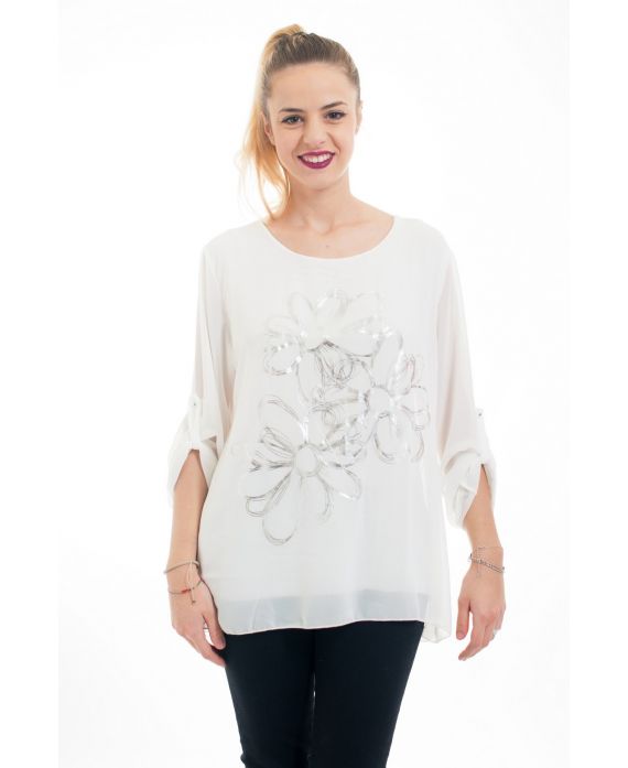 TUNIQUE FLOCAGE FLEURS 5029 BLANC