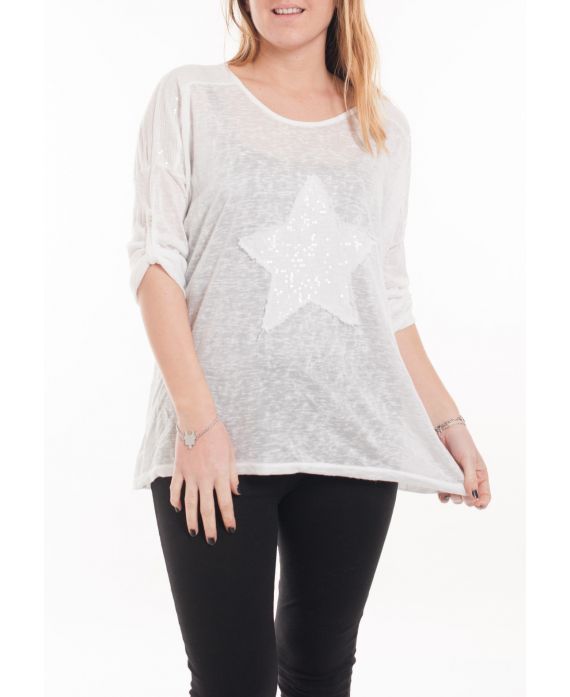 GROTE MAAT T-SHIRT STAR PAILLETTEN 5058 WIT